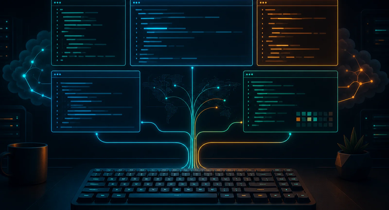Como o tmux organiza sessões, janelas e painéis, mantém processos ativos e se encaixa no meu fluxo de trabalho com zsh e SSH. /2024/02/26/tmux/featured-image.webp