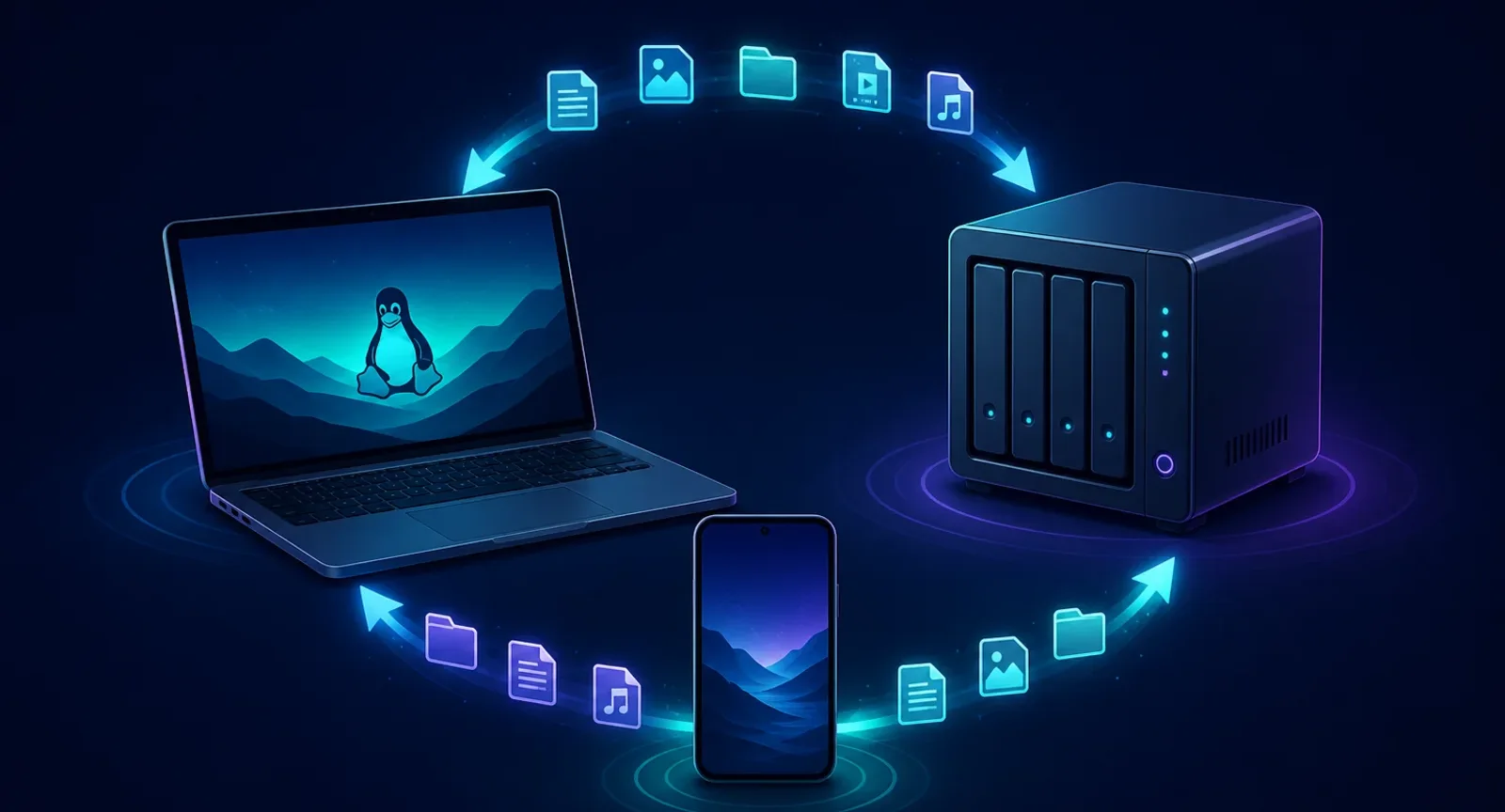 Como o Syncthing mantém arquivos sincronizados entre notebook, smartphone e servidor sem depender de envios manuais. /2025/08/15/syncthing/featured-image.webp